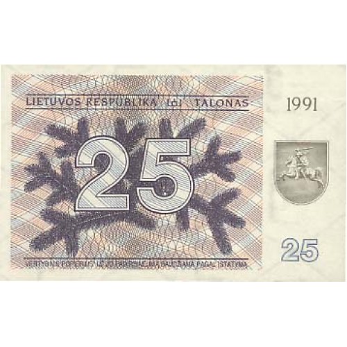 1991 - Lituania PIC 36b billete de  25 Talonas