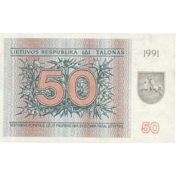 1991 - Lituania PIC 37b billete de 50 Talonas 1991 - Lituania PIC 37b billete de 50 Talonas