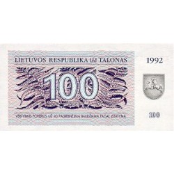 1992 - Lituania PIC 42 billete de 100 Talonas 1992 - Lituania PIC 42 billete de 100 Talonas