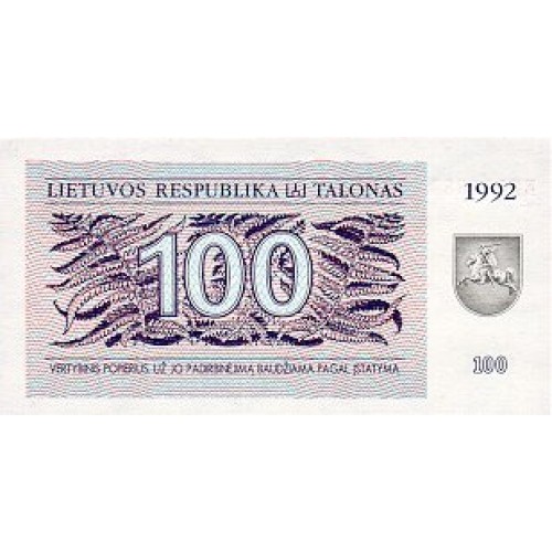 1992 - Lituania PIC 42   billete de  100 Talonas
