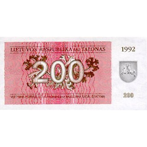 1992 -  Lithuania PIC 43 200 Talonas banknote