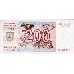 1993 - Lituania PIC 45 billete de 200 Talonu 1993 - Lituania PIC 45 billete de 200 Talonu