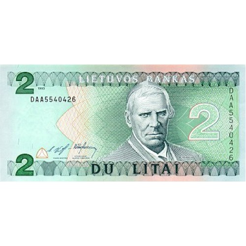 1993 - Lithuania PIC 54a 2 Litai banknote