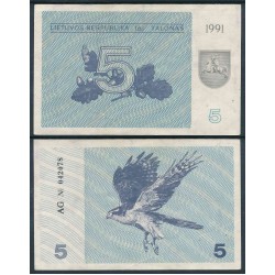 1991 - Lithuania PIC 34a 5 Talonas banknote