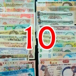 10 Billetes diferentes mundiales