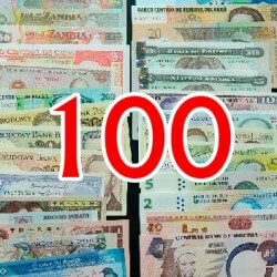 100 different world banknotes lot