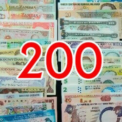 Batch of 200 different world banknotes