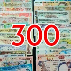 Batch of 300 different world banknotes