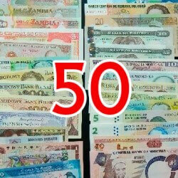 50 Billetes diferentes mundiales