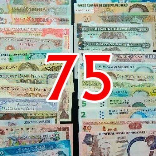 Batch of 75 different world banknotes