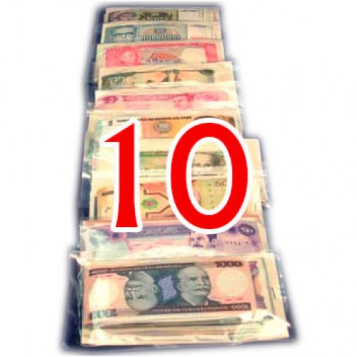 10 Billetes de diferentes Países, uno de cada país