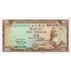 1984 - Macao Pic  59c     10 Patacas  banknote