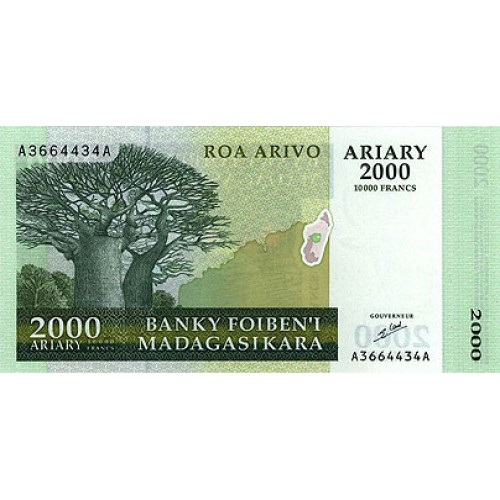2003 - Madagascar pic 85 billete de 10000 Francos =2000 Ariary