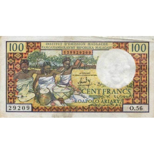 1966 -  Madagascar Pic 57a  100 Francs =20 Ariary banknote