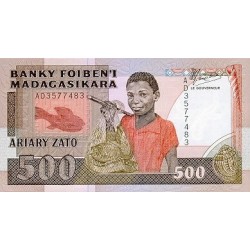 1966 -  Madagascar Pic 71  500 Francs =100 Ariary banknote