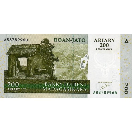 2004 - Madagascar pic 87 billete de 200 Ariary =1000 Francos 