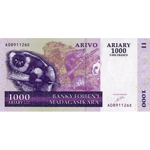 2004 -  Madagascar Pic 89 1000 Ariary =5000 Francs banknote