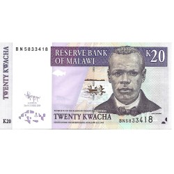 2009 - Malawi PIC 52d billete de 20 Kwacha S/C