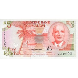 1994 - Malawi PIC 24b    5 Kwacha banknote