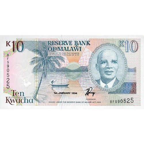 1994 - Malawi pic 25c  billete de 10 Kwacha