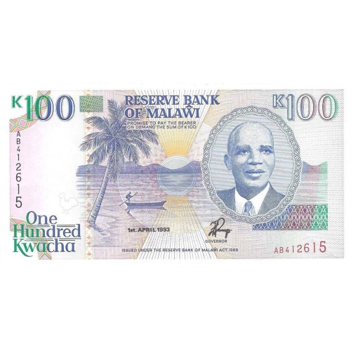 1993 - Malawi PIC 29a   100 Kwacha banknote