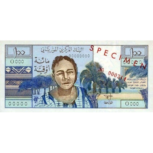 1973 - Mauritania  pic 1s  billete de 100 Ouguiya Especimen