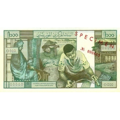 1973 - Mauritania  Pic  3s  1000 Ouguiya banknote Specimen