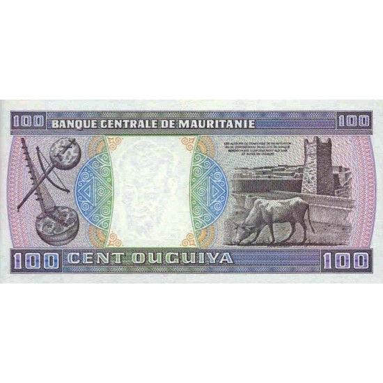 1985 - Mauritania Pic 4c 100 Ouguiya banknote Specimen 1985 - Mauritania Pic 4c 100 Ouguiya banknote Specimen