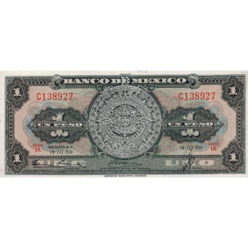 1959 - Mexico P59e 1 Peso  banknote