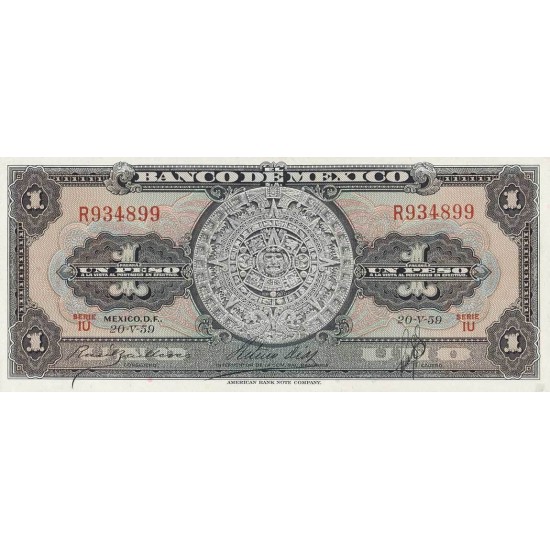 1959 - Mexico P59f 1 Peso banknote 1959 - Mexico P59f 1 Peso banknote
