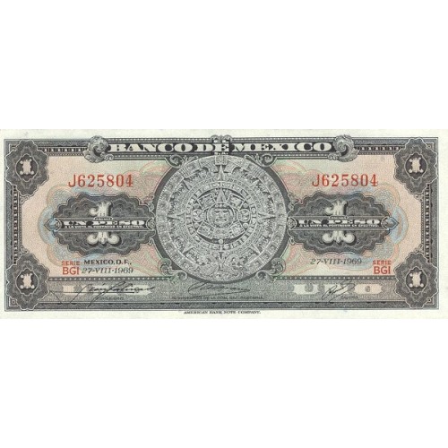 1969 - México P59k billete de  1 Peso