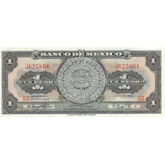 1969 - Mexico P59k 1 Peso banknote 1969 - Mexico P59k 1 Peso banknote
