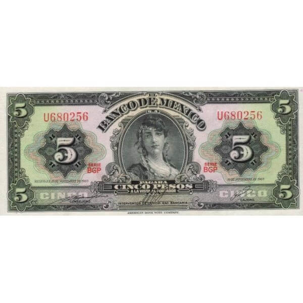 1969 - Mexico P60j 5 Pesos banknote
