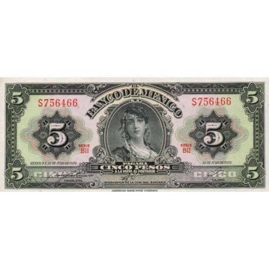 1970 - Mexico P60k 5 Pesos banknote 1970 - Mexico P60k 5 Pesos banknote