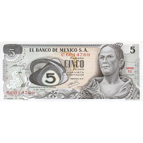 1971 - México P62b billete de 5 Pesos