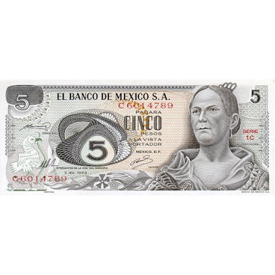 1971 - Mexico P62b 5 Pesos banknote 1971 - Mexico P62b 5 Pesos banknote