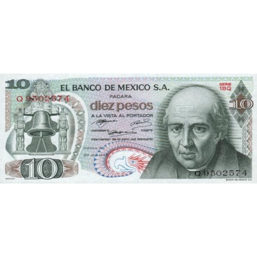 1972 - México P63e billete de 10 Pesos