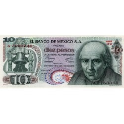 1977 - México PIC 63i billete de 10 Pesos S/C 1977 - México PIC 63i billete de 10 Pesos S/C