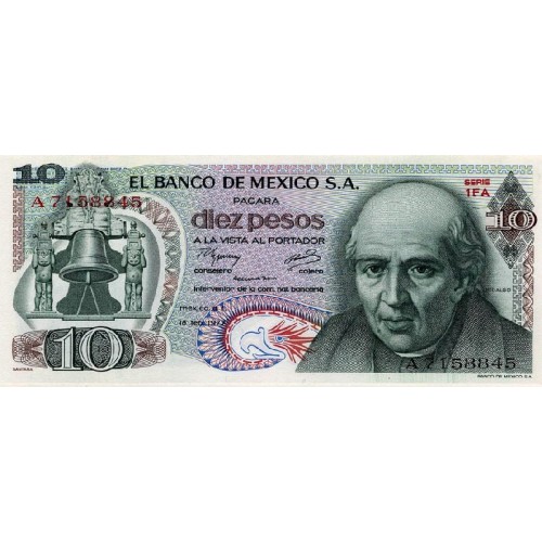 1977 - México P63i billete de 10 Pesos
