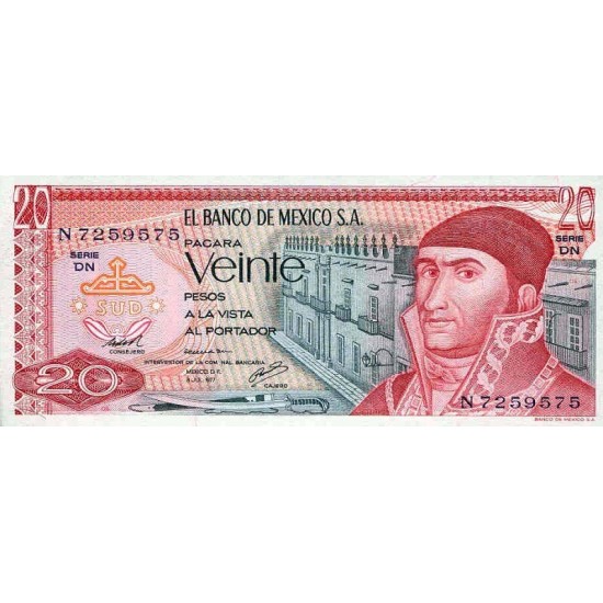 1977 - Mexico P64d 20 Pesos banknote 1977 - Mexico P64d 20 Pesos banknote