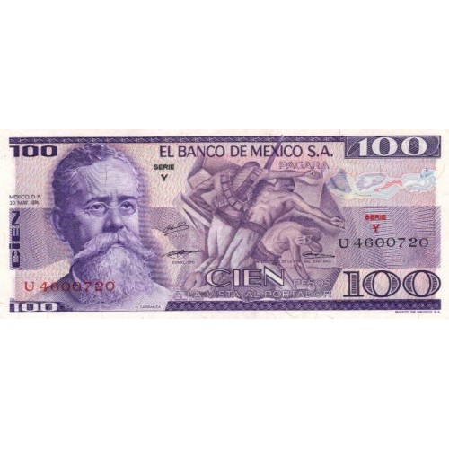 1974 - Mexico PIC 66a 100 Pesos banknote UNC