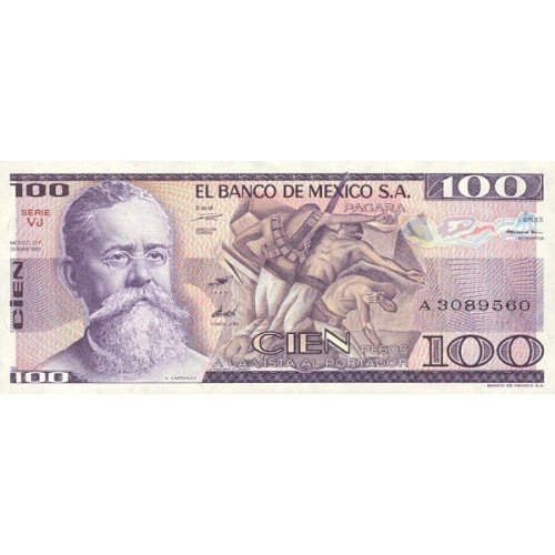 1982 - Mexico PIC 74c 100 Pesos banknote UNC