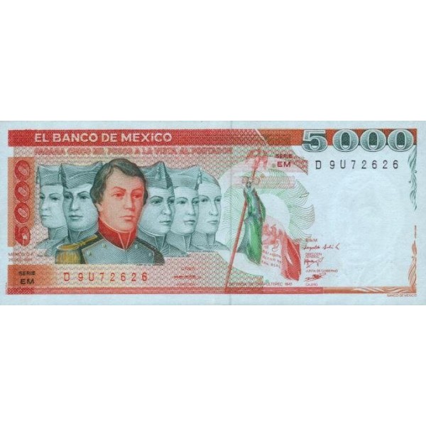 1983 - Mexico P83b 5,000 Pesos banknote