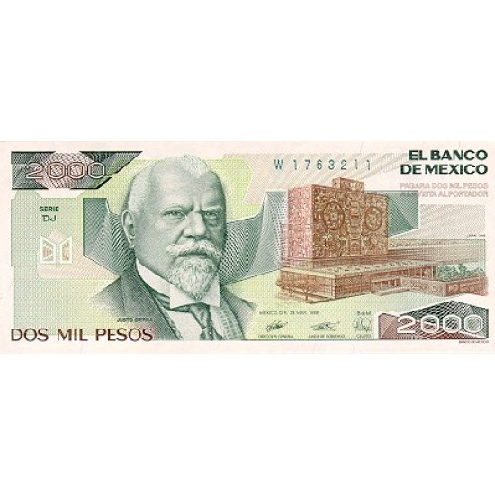 1989 - Mexico P86c 2,000 Pesos banknote 1989 - Mexico P86c 2,000 Pesos banknote