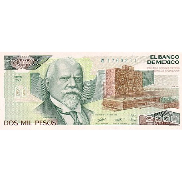 1989 - Mexico P86c 2,000 Pesos banknote