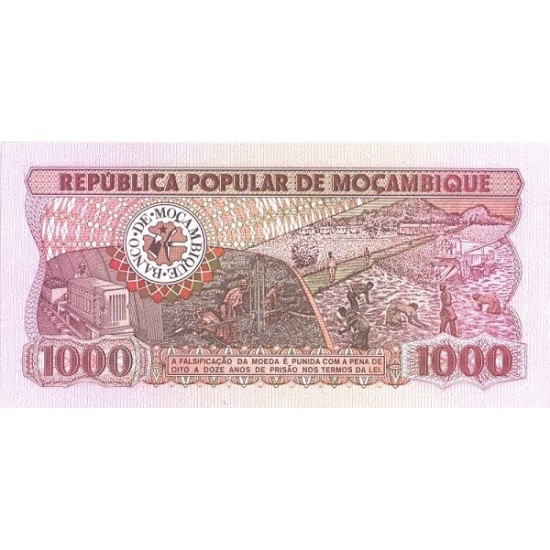 1980 - Mozambique PIC 128 1000 Meticais banknote 1980 - Mozambique PIC 128 1000 Meticais banknote