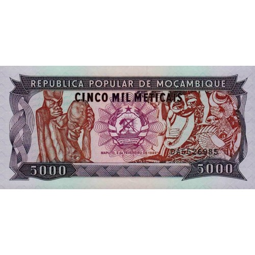 1989 - Mozambique PIC 133b 5000 Meticai banknote