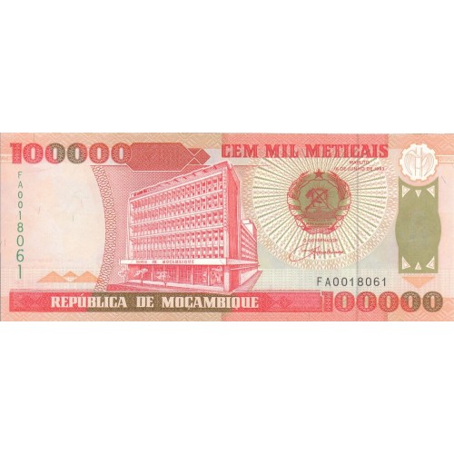 1993 - Mozambique PIC 139 100000 Meticais banknote UNC