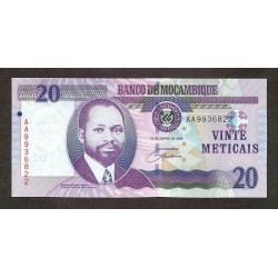 2006 - Mozambique PIC 143a 20 Meticais banknote UNC 2006 - Mozambique PIC 143a 20 Meticais banknote UNC