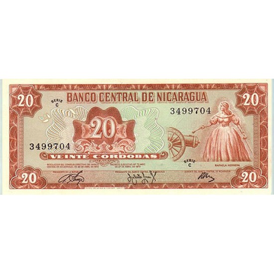 1972 - Nicaragua P124 20 Cordobas banknote 1972 - Nicaragua P124 20 Cordobas banknote
